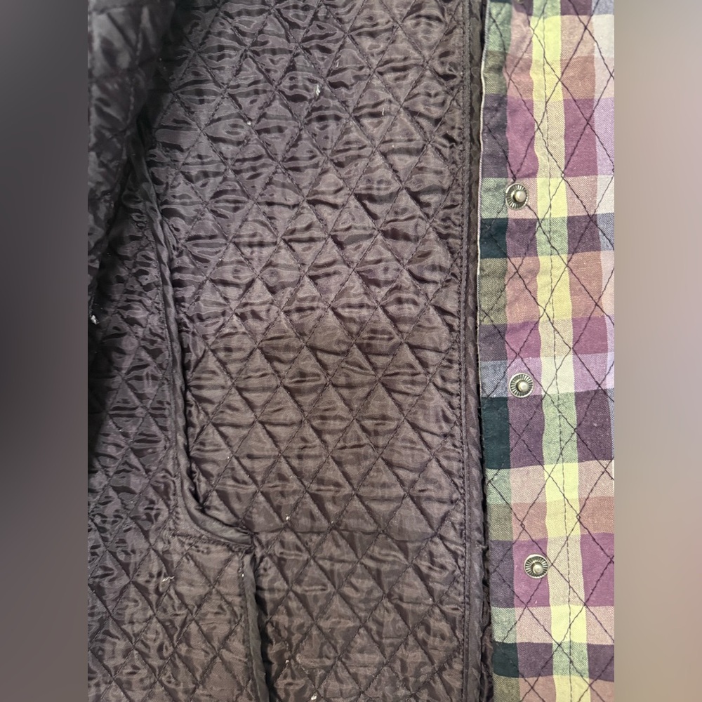 Christopher & Banks Purple Plaid Quilted Snap-Front Vest, Small. - Picture 5 of 10